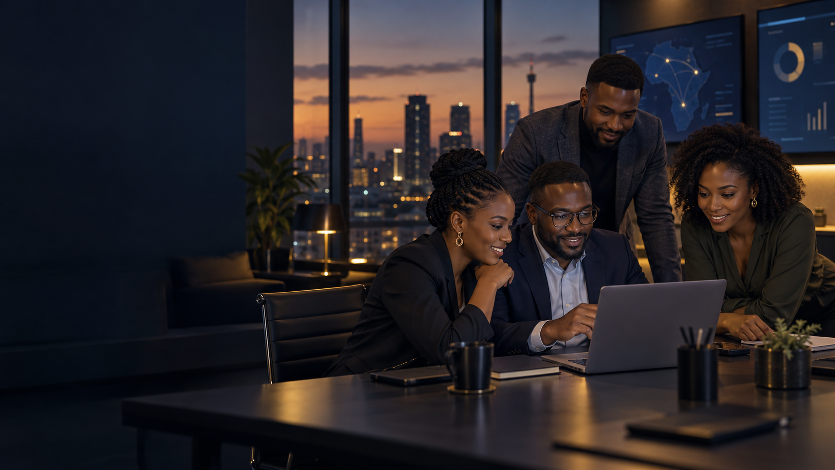 African professionals collaborating on a digital business project